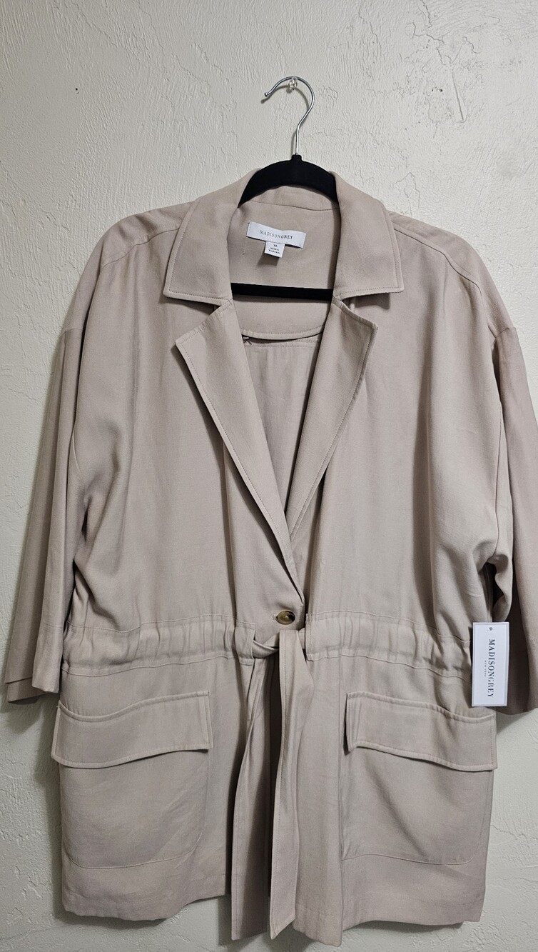 NWT MADISON GREY Beige Tie-Waist Safari Jacket Blazer | Size XL